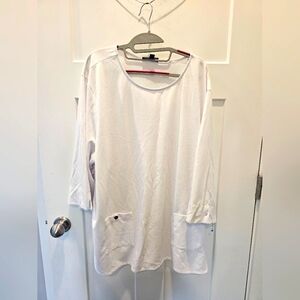 N Touch White Tunic Top 3X Plus Size 3/4 Sleeve Pockets Stretch Knit